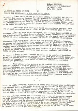 La Dérive Du Mythe Au Conte Ou Essai D'Une Archeologie De Quelques Recits Oraux