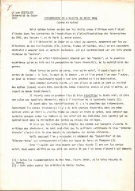 Méthodologie de l’analyse du récit oral (conte et mythe)