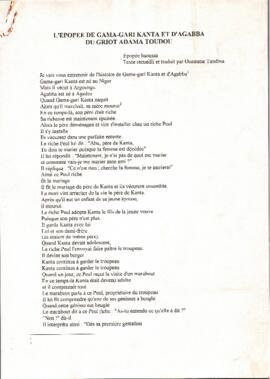 L’Épopée de Gama-Gari Kanta et d’Agabba du griot Adama Toudou