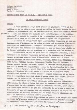 Le roman africain actuel (Communication C.I.E.F., Strasbourg 1991)