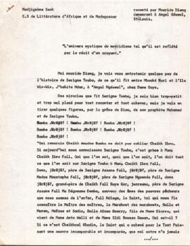 L'univers mystique du mouridisme tel qu'il est reflété par le récit d'un croyant."