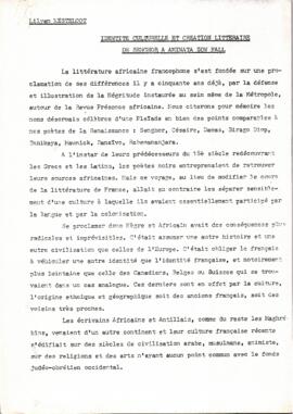 Identité culturelle et création littéraire : de Senghor à Aminata Sow Fall