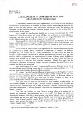 Les silences de la littérature africaine et le discours des femmes