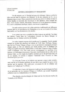 Mythes, religions et modernité