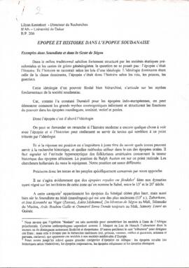 EPOPEE ET HISTOIRE DANS L'EPOPEE SOUDANAISE