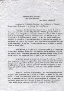 DISCOURS POUR LE GRAND PRIX DES LETTRES